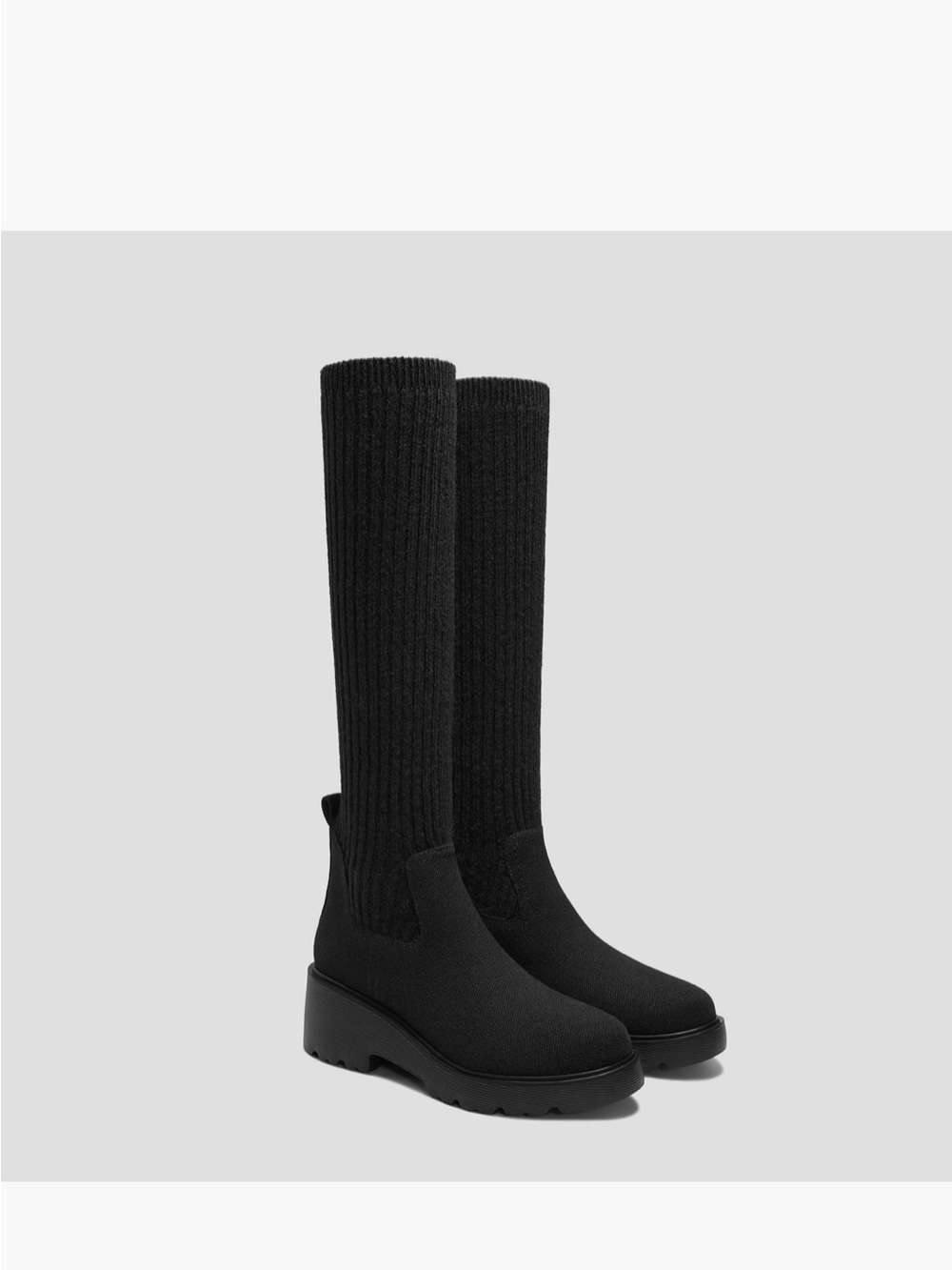Vivaia Eduarda Knee-High Knit Platform Heeled Boots in Black size 8 - Picture 3 of 7